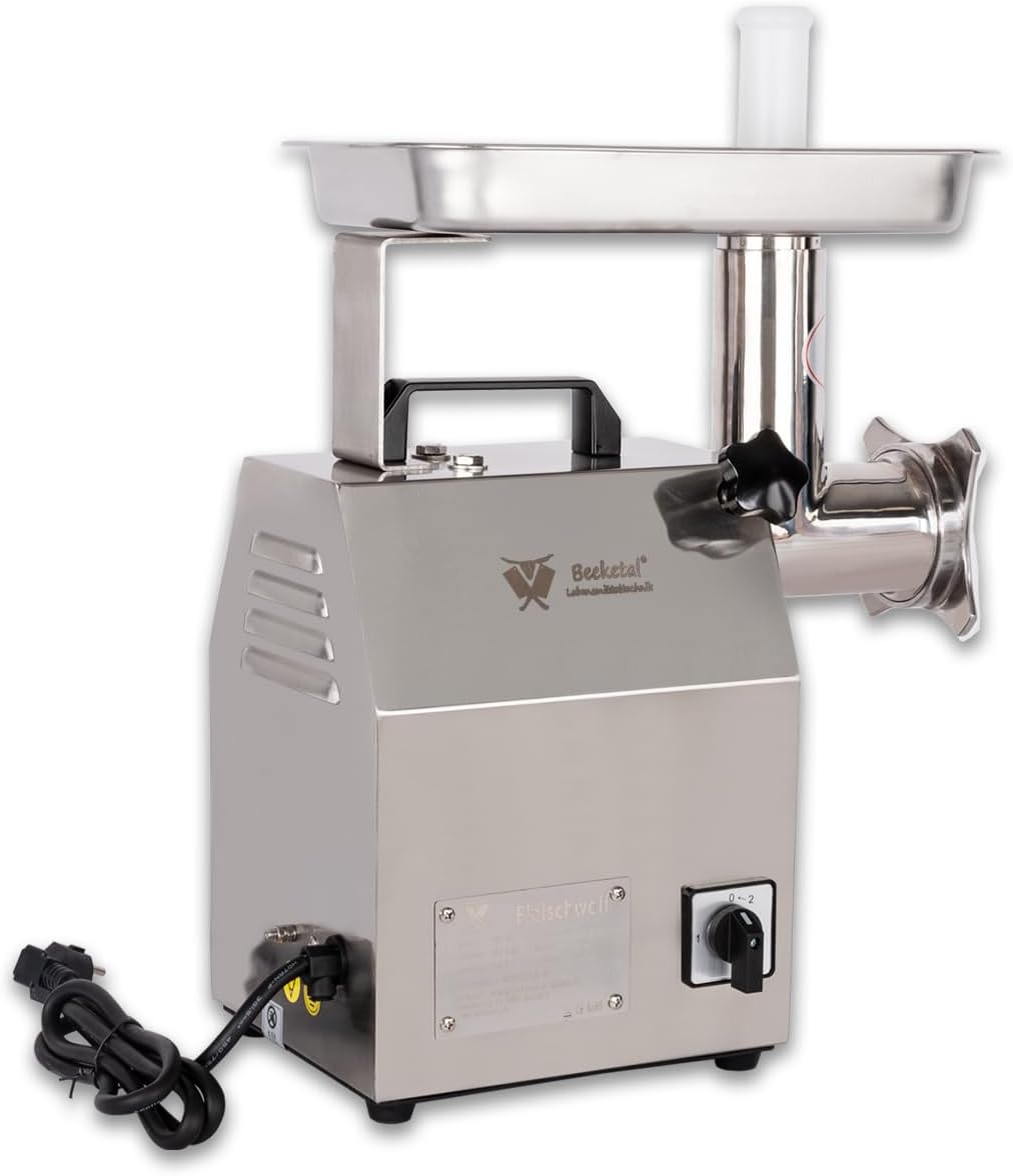 Beeketal Fleischwölfe, 120 kg/Std., 800 Watt, 8 mm, Silber, 'FW120B' Profi Gastro Edelstahl Fleischwolf mit Durchsatz