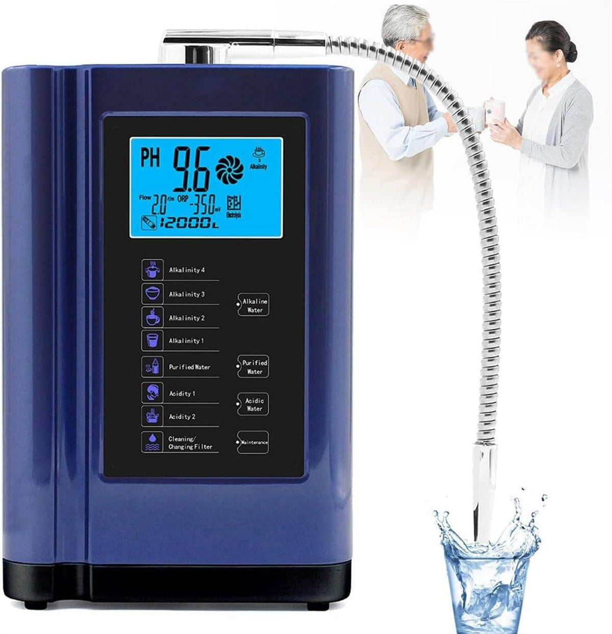 Nuxyyds Wasserhahnfilter, 3,5 l, Blau, Water lonizer Alkalisches Wasserfiltergerät für Zuhause, PH 3, saures Wasser