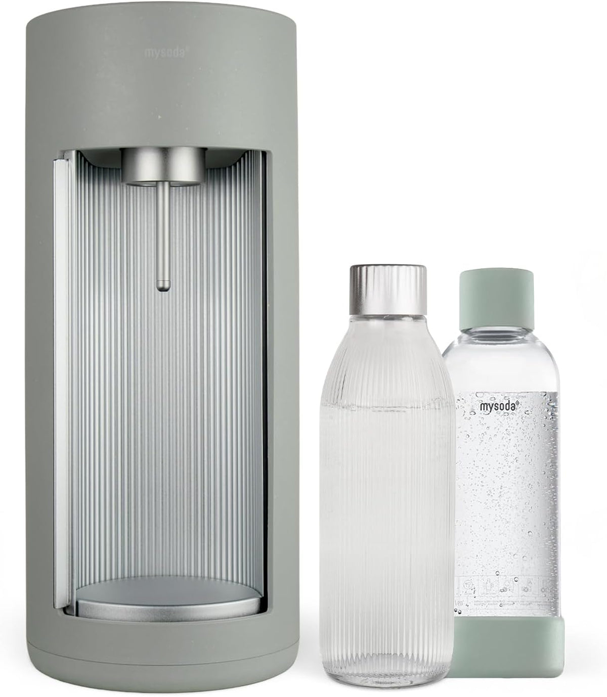 Mysoda Wassersprudler, Transparent, Glassy - Salbeigrün (Pigeon), aus Holzkomposit und Aluminium (ohne CO2-Zylinder)