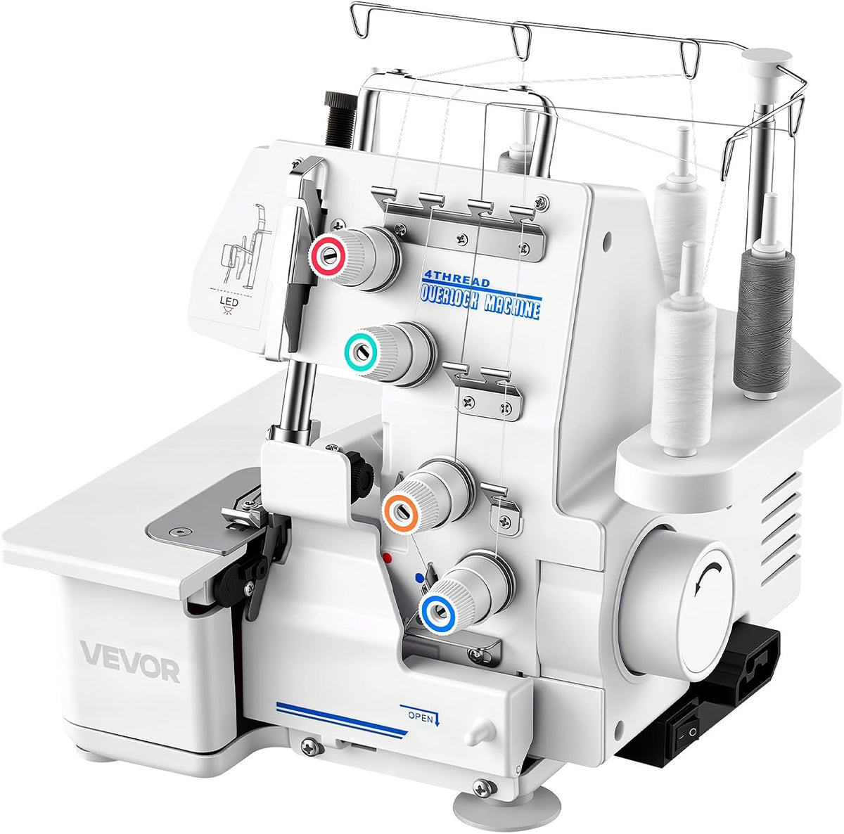 VEVOR Overlock-Nähmaschinen, Weiss, Overlock-Nähmaschine 1250 Stiche pro Minute, 3- und 4-Faden-fähig, mit LED-Licht & starken Saugfüssen