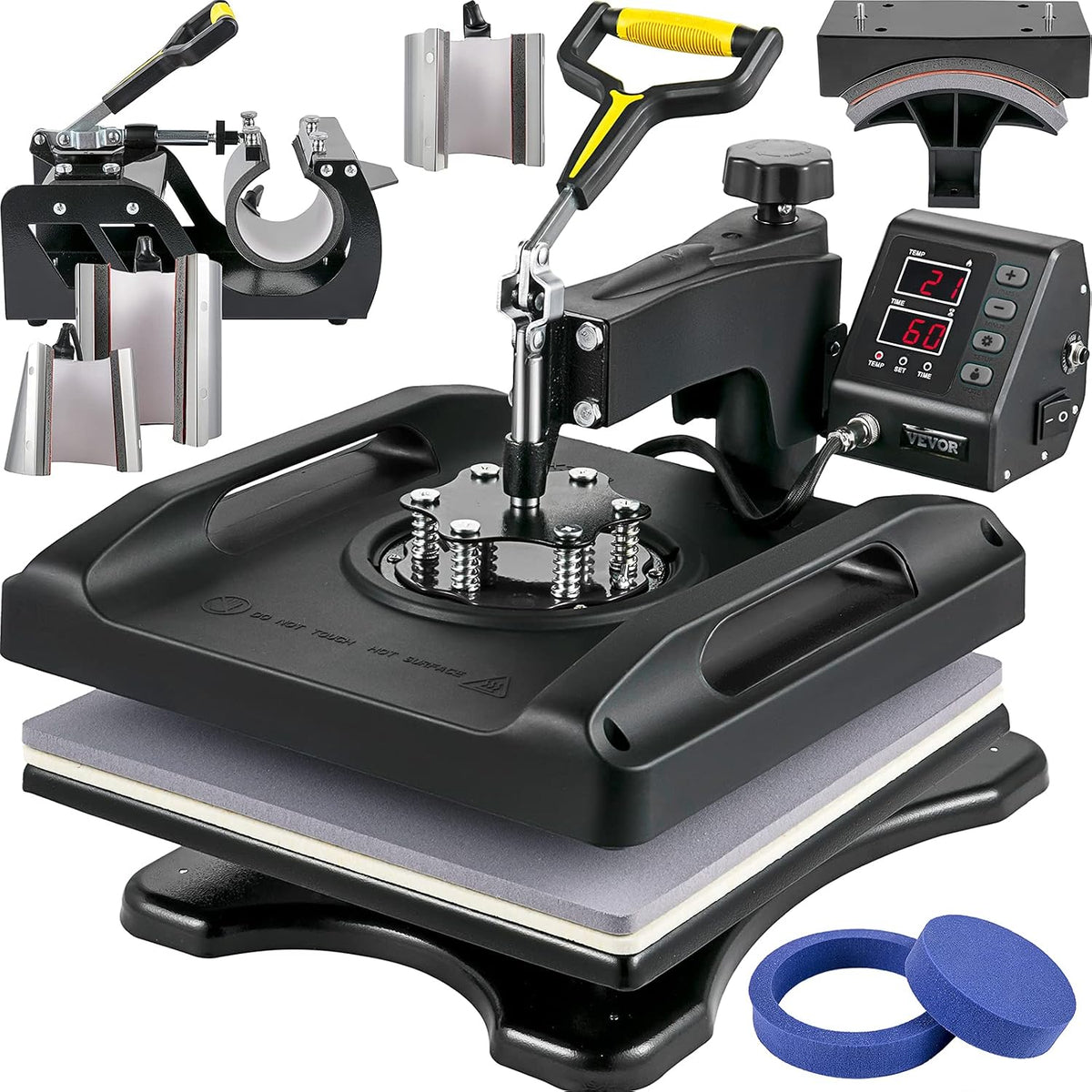VEVOR Druckpressen, 51 x 40 x 47 cm, 38 x 38 cm, 1200 W, Schwarz, Hitzepresse 8 IN 1 T-Shirtpresse, Transferpresse