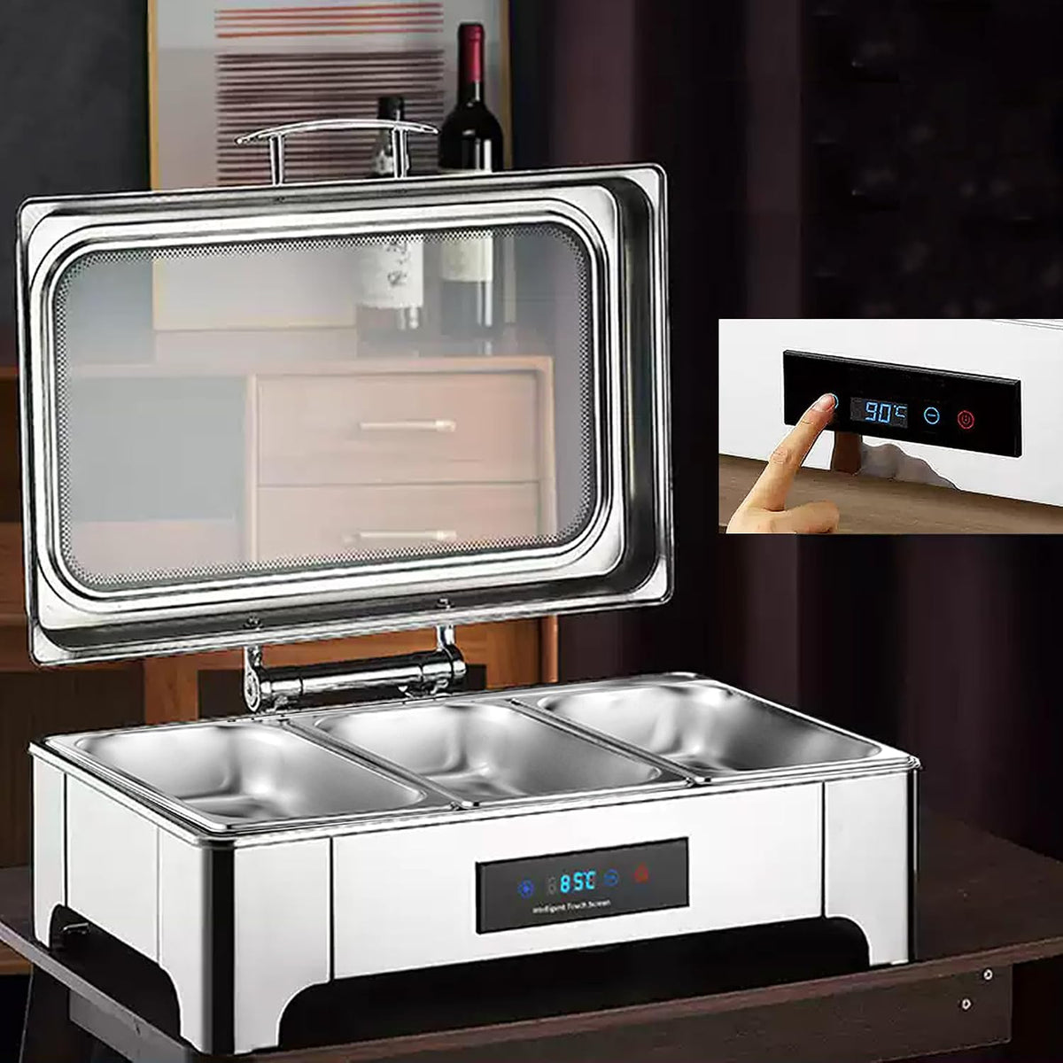 DBMGB Buffetschrank, 400 W / 220 V, 58*44*26 cm, 9 L, Edelstahl, Schwarz, Chafing Dish Elektrisch, Catering Speisewärmer Buffetwärmer (GN1/3)