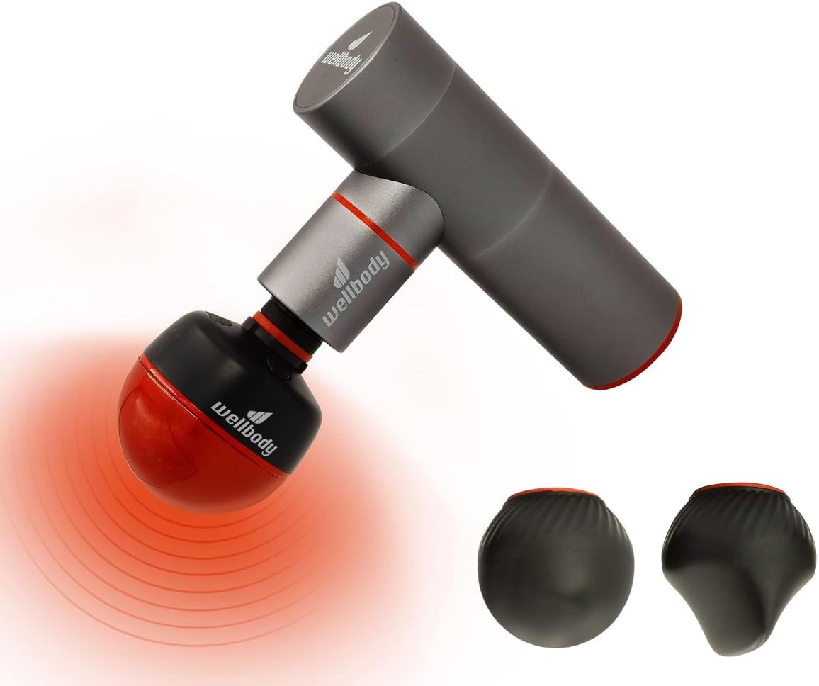 Wellbody Handmassagegeräte, Schwarz, Pepper, Beheizte Massagepistole, Kompaktes Massagegerät, Heatball-Technologie