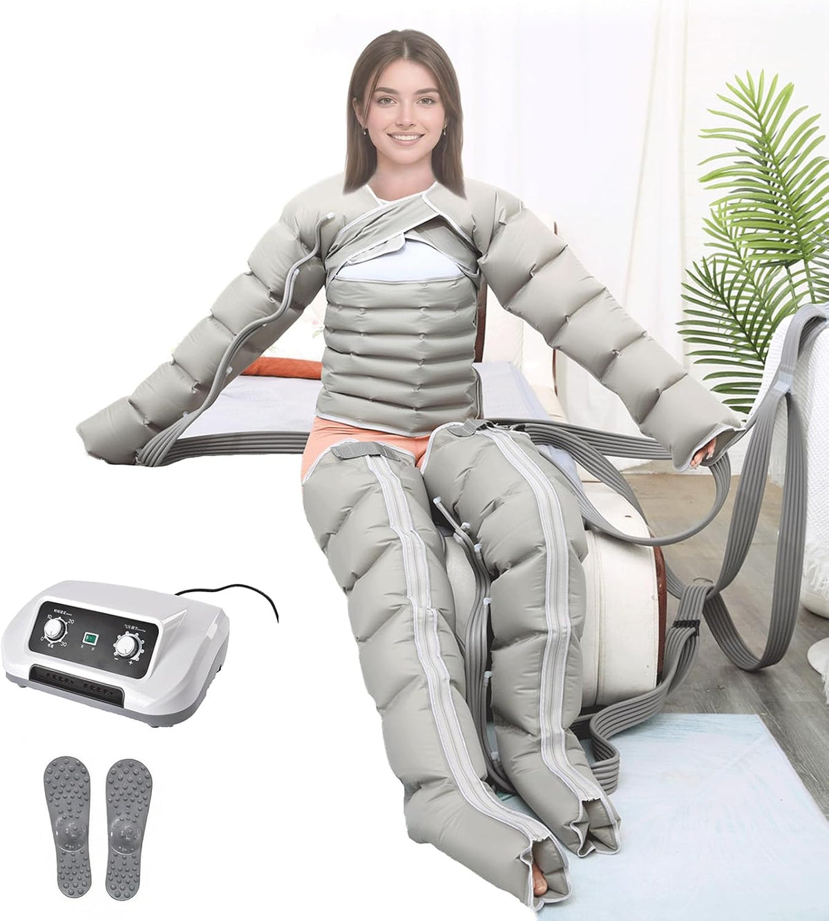 WANGXNCase Kompressor, Grau, Lymphdrainage Gerät Für Beine Füsse Arme und Bauch, 2 Beine+Bauch+2 Arme XXL)