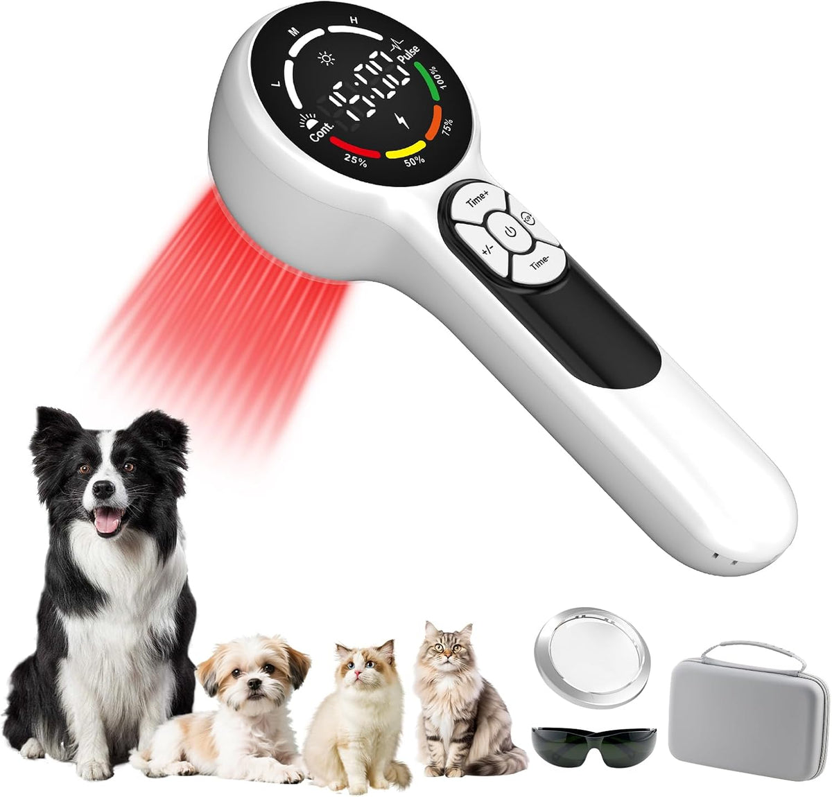 Hieuuin Infrarottherapie, Rot, 8 * 808nm & 16 * 650nm Kaltes Rotlicht Handgerät, 5200-mAh-Akku Infrarot Lasertherapie für Hunde mit 2 Modi