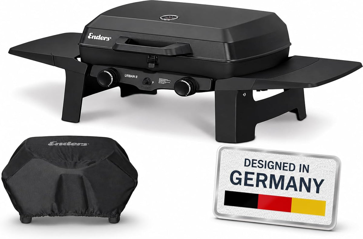 Enders Gasgrill, 4,4 kW, Grau, ® Urban II Tischgrill, Campinggrill, Balkongrill & mobiler Grill, 2 Edelstahlbrenner