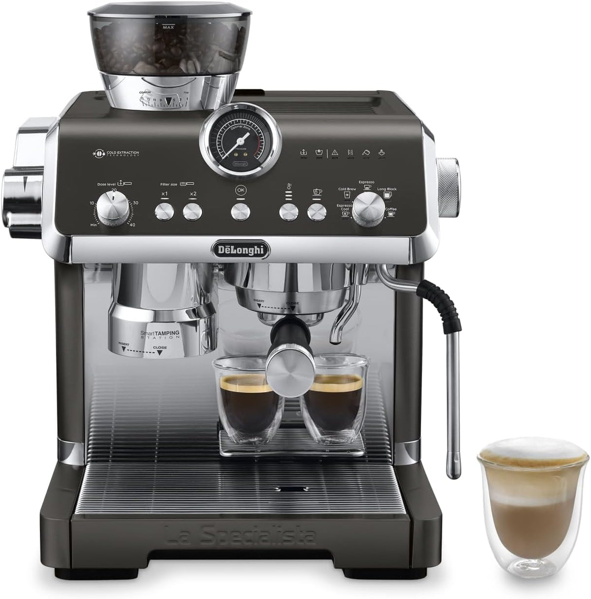 De'Longhi Milchaufschäumer, 1550 W, Schwarz/Silber, La Specialista Opera EC9555.BK Espresso Siebträgermaschine, Sensor-Mahltechnologie