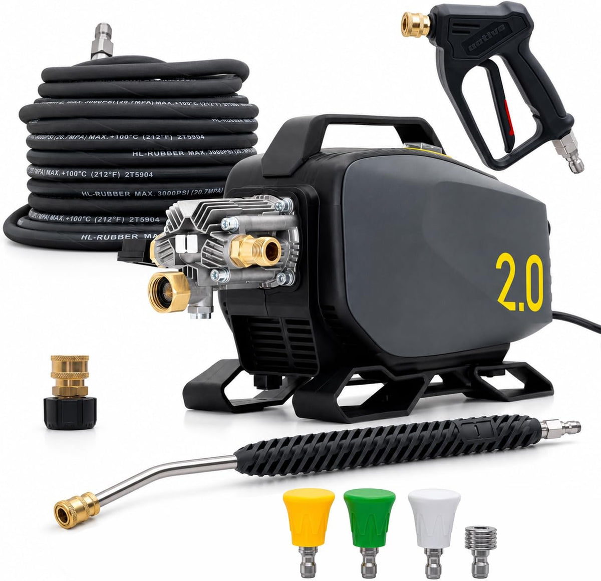 Active Hochdruckreiniger, Schwarz, 2.0 Elektrischer, 0 GPM Wasserfluss, bis 1800 PSI, kompaktes Gerät für Autowäsche