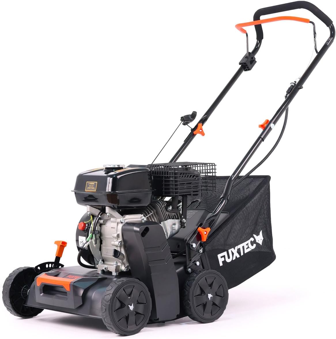 Fuxtec Rasenmäher, 4,1 kW, 400m, 40 L, Schwarz/Orange, Vertikutierer 2in1 FX-BV240ECO 4-Takt-Motor 15 Messer, Front-Tragegriff