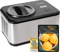KLAMER Eismaschine, 1,5 L, 120 W, Silber, Edelstahl, mit Kühlfunktion und Rezeptbuch
