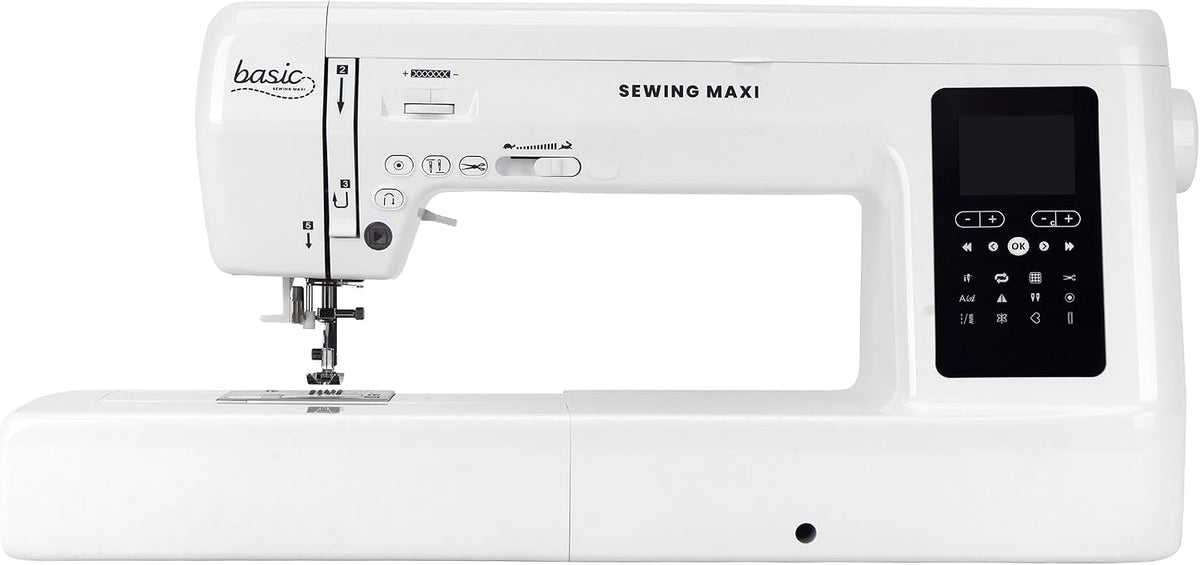 Nähwelt Flach Elektronisch gesteuerte Nähmaschinen, 30 cm, Schwarz, Basic Sewing Maxi Computer-Nähmaschine, Langarm Nähmaschine mit Durchlass