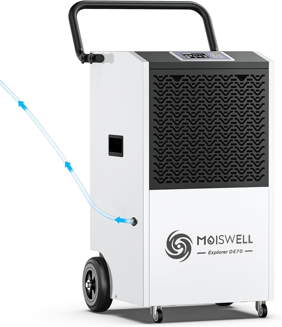 Moiswell Luftentfeuchter, 350m, 80 L, Weiss, Gewerblicher mit Pumpe Bautrockner für Keller, Baustellen & Industrie