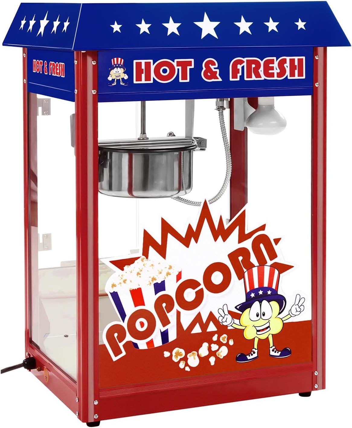 Royal Catering Popcorn-Maschinen, 1500 W, 5 kg, Schwarz, Popcornmaschine Retro-USA-Design /h beleuchteter Innenraum