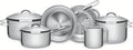 Tramontina Topf- & Pfannensets, komplett aus robustem Edelstahl; Griffe, Körper und Deckel., Silber
