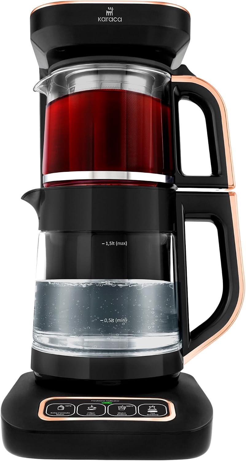 KARACA Teemaschinen, 2500 W, 2,3 L, Transparent, Çaysever Robotea Pro 4 in 1 Sprechender Automatischer Glas, Kapazität