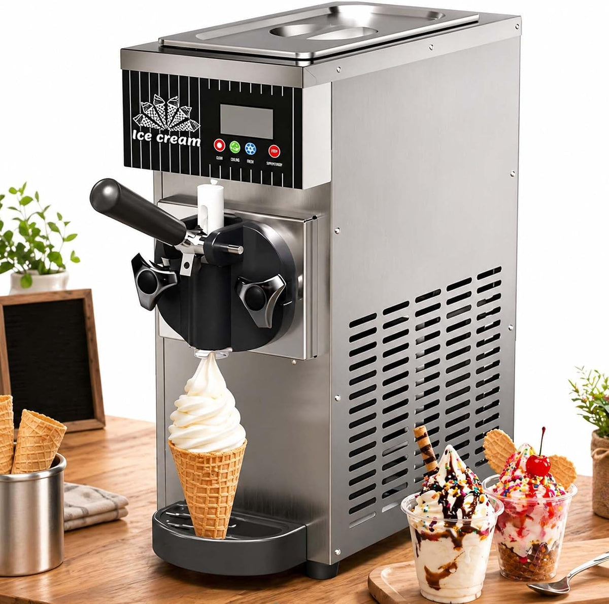menglanchang Eismaschine, 2,5 L, 450w, 5l, 1 L, Silber, Kommerzielle, Softeismaschine FüR Eine Sorte, /H Leistung