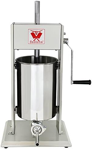 Beeketal Fleischwölfe, 12 Liter, Silber, 'BT012' Edelstahl Industrie Wurstfüllmaschine (12 L, inkl. 5 Fülltüllen