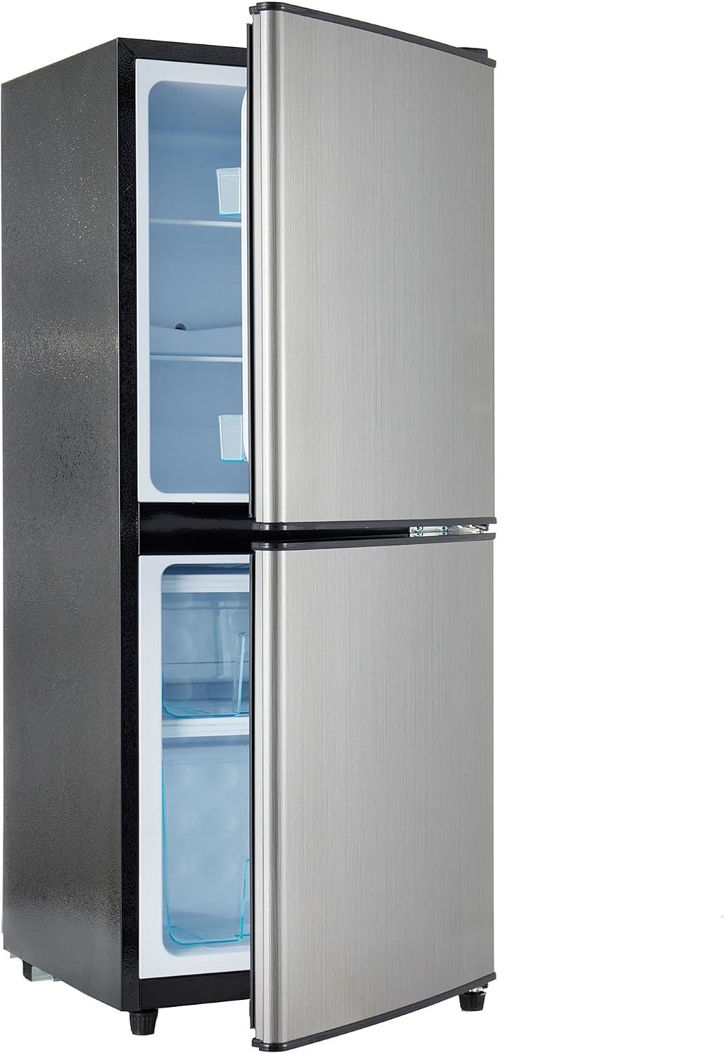 Merax Mini-Kühlschrank, 42,5x44,5x102,0 cm, 106 L, 45 dB, 46 L, Silber, zweitürig Kühlschrank Kühl-Gefrier-Kombination