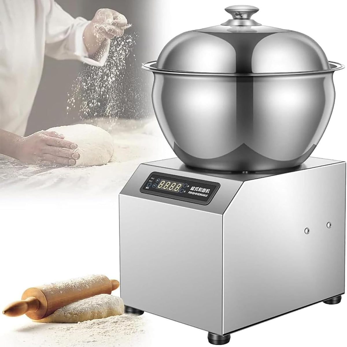 PioMue Knet- & Rührmaschinen, 2200 W, 8 kg, Edelstahl 304, Glas, Metall, Schwarz