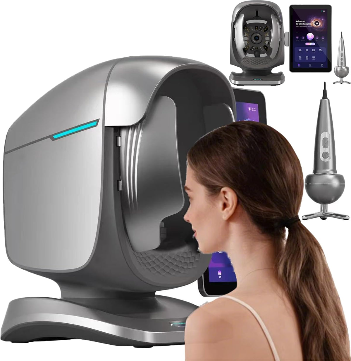 LISTaRSw Prüflampen & Analysegeräte, Schwarz, Professionelles 3D Hautanalysegerät mit KI-Technologie, 36MP Smart Gesichts-Detektor & Kopfhaut-Scanner