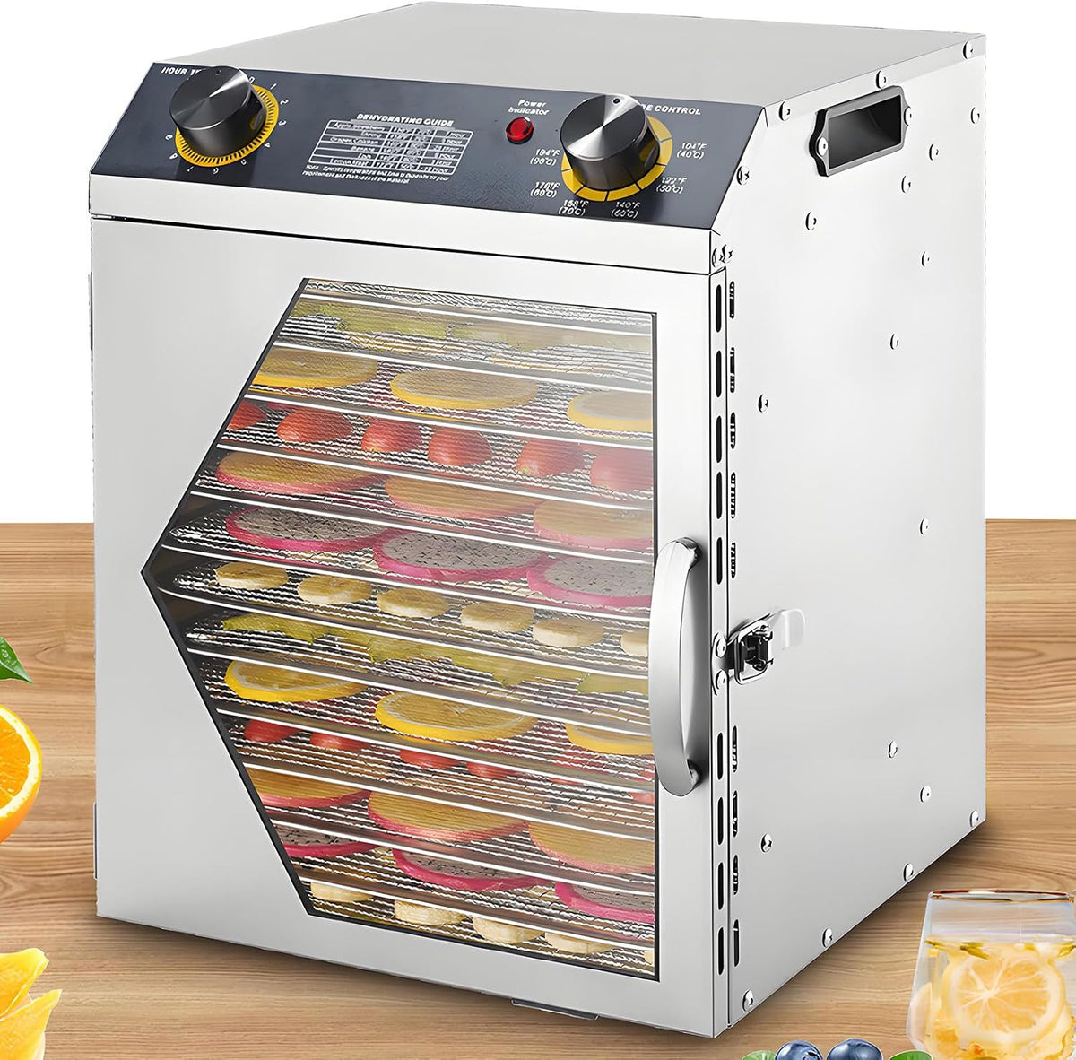 SHENGSHIYU Dörrautomaten, 28,5×20 cm, 25 mm, Silber, Dörrautomat Aus Edelstahl, Dörrgerät Und Trockenschrank für Fleisch 12tiers
