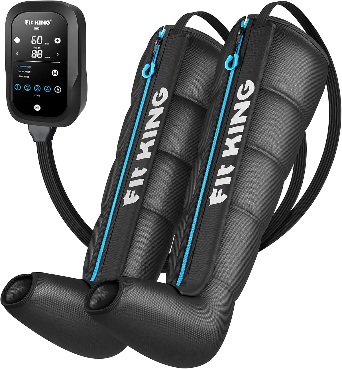 FIT KING Fussmassagegeräte, Schwarz, Beinmassagegerät, Wiederaufladbare Recovery Boots mit 5-Zone (M)