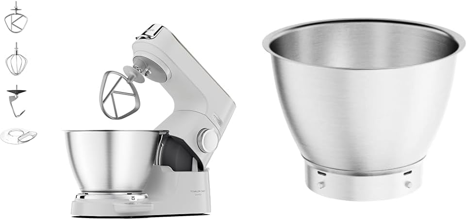 Kenwood Universalküchenmaschinen, 001WH, Weiss/Silber, Titanium Chef Baker KVC65. - Küchenmaschine mit, 1200 Watt