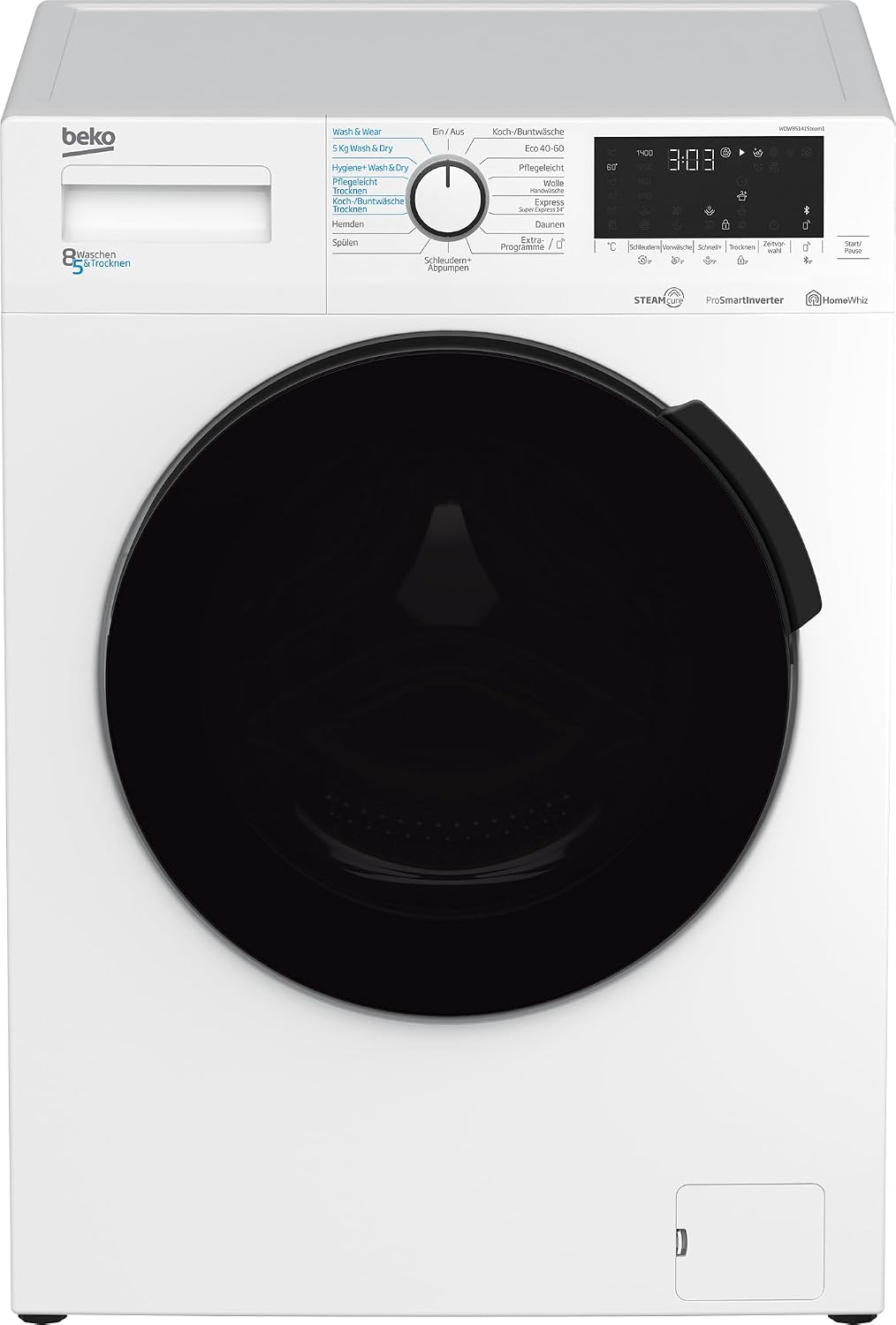 Beko Waschtrockner, 8 kg, 5 kg, Weiss, WDW85141Steam1 b300 freistehend, Waschen, Trocknen, allergikergeeignet