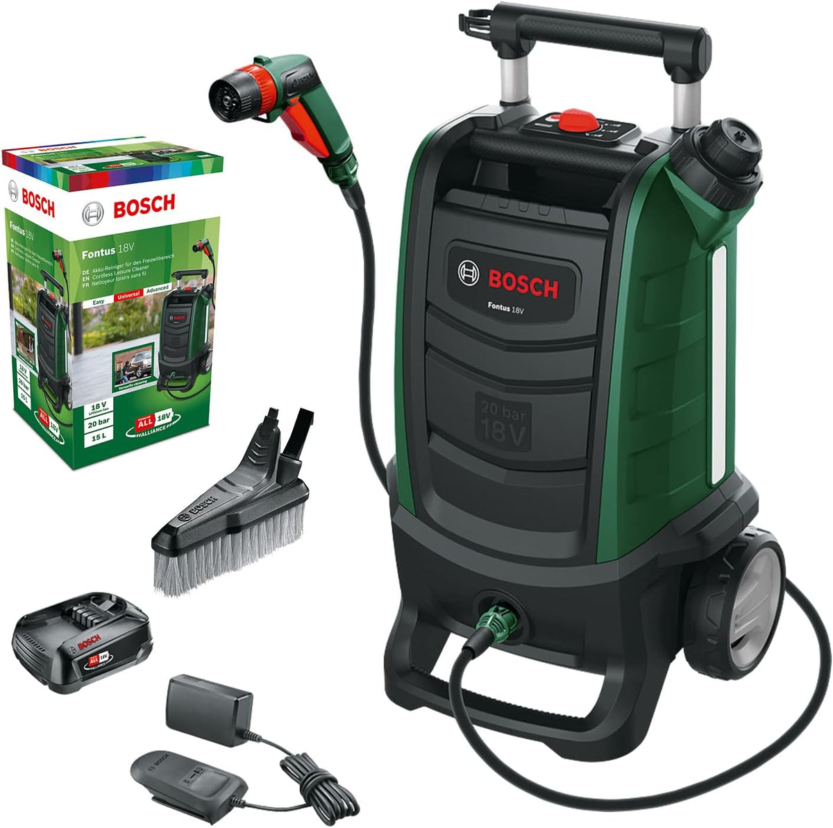 Bosch Hochdruckreiniger, 18 V, Schwarz, Akku Outdoor Reiniger Fontus