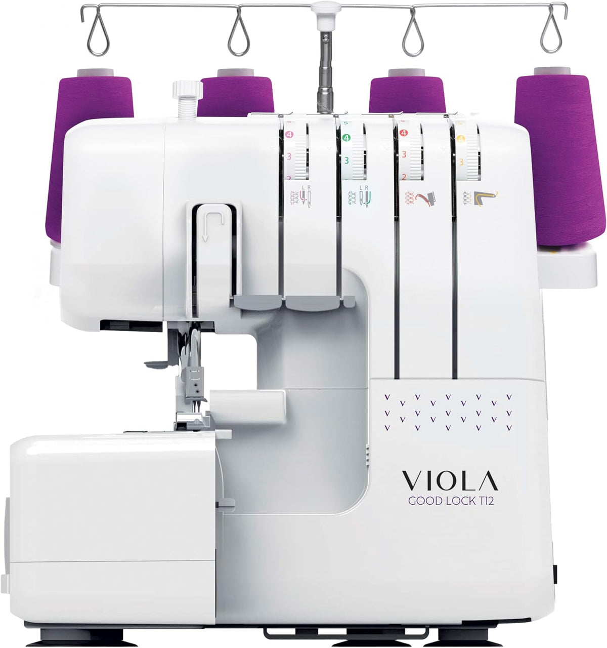 VIOLA Overlock-Nähmaschinen, Violett, Look T12 Overlock Nähmaschine mit 12 Stichen, Overlock mit Differential, Freiarmnähen