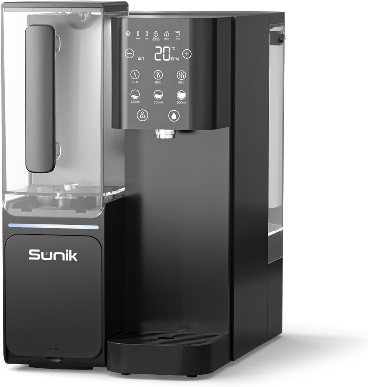 Sunik Filtrierung für unter & über der Spüle, Grau, Auftisch Osmoseanlage NC100-H Wasserfilter, Heisswasserfunktion (bis 100°C)