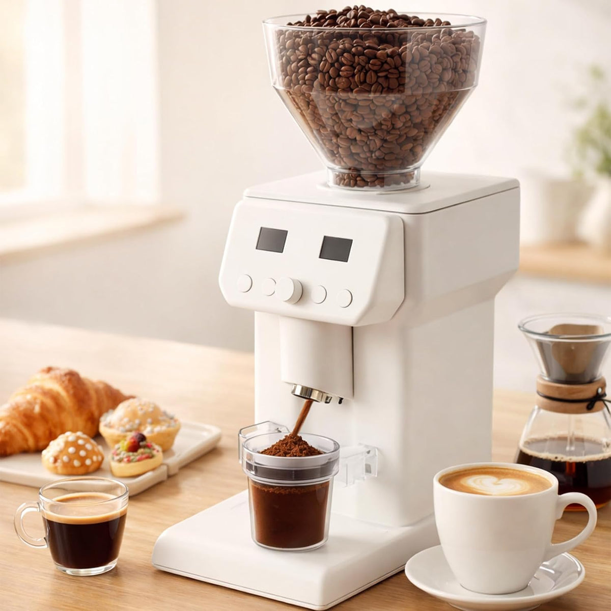 XEEAOFE Kaffeemaschine, 300 W, 50 mm, Grau, Elektrische Kaffeemühle mit Mahlscheiben, Gewerbliche Scheibenmühle mit 120 Mahlgradeinstellungen