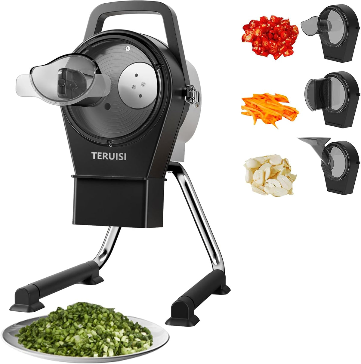 TERUISI Gemüsehobel, 200 W, 5 mm, Schwarz, Elektrischer Gemüsehacker, Gewerblicher Gemüseschneider, Frühlingszwiebelschneider Küchenmaschine mit 3