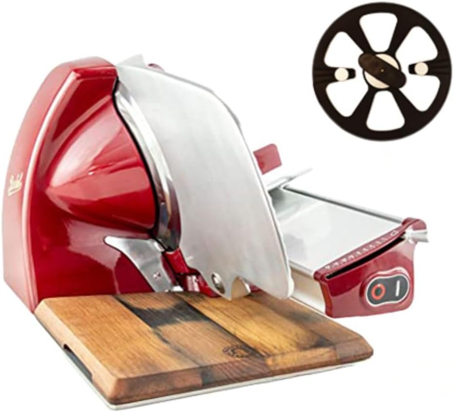 Palatina Werkstatt Allesschneider, Rot, Berkel Aufschnittmaschine - Home Line 200 Plus -, Neues Modell + 100% handgefertigtes Schneidebrett Unikat