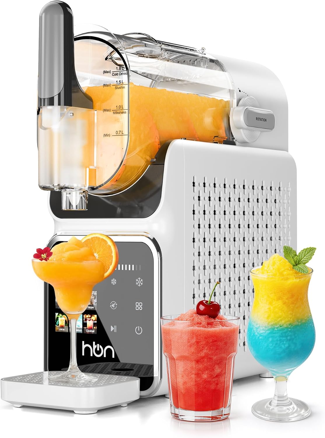 HBN Eismaschine, 2 L, Schwarz, Slush Maschine Softeismaschine für Zuhause mit, kein Eis nötig, 6 Programme für Slushies