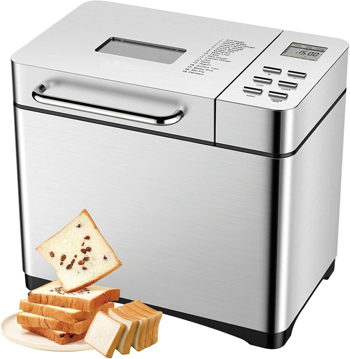 19 Brotbackautomaten, Grau, in-1-Multifunktions-Brotbackautomat mit Antihaft-Pfanne und, vollautomatische Nussausbreitung und Verzögerungs-Timer