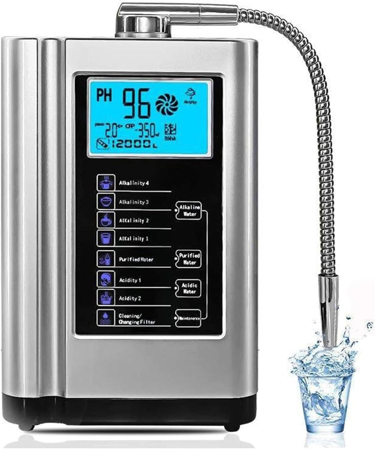 XUXIAO Wasseraufbereiter, 8000 Liter, Silber, Alkalischer Wasserionisierer, PH 3-10, 5 alkalisches, saures Wassergerät Silver