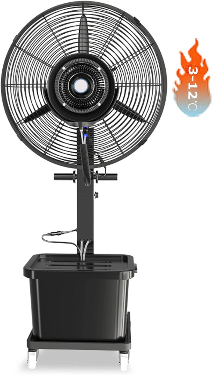 SGKOMN Standventilatoren, Weiss, Nebelventilator, 90° oszillierender Standventilator für gewerbliche Kühlung, 42-Liter-Tank