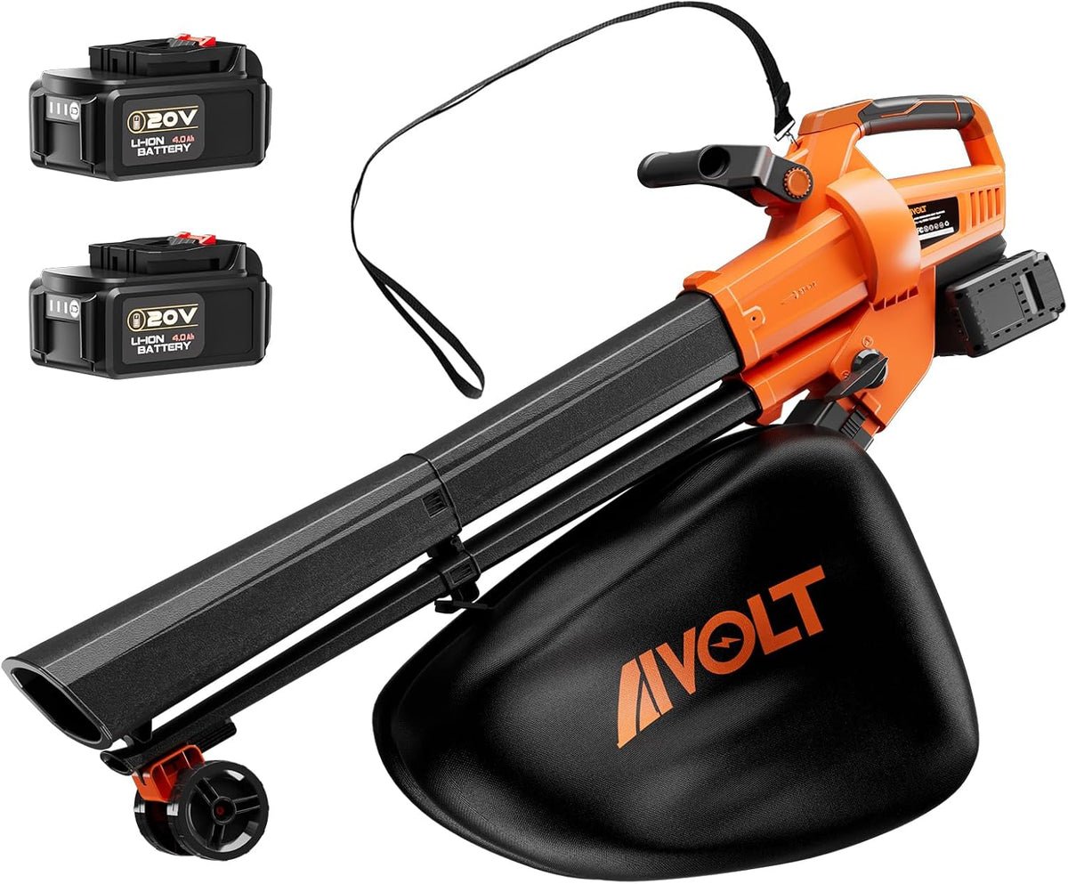 AIVOLT Laubbläser, 40 V, 4 Ah, 40 L, Orange/Schwarz, Akku & Laubsauger Akku Set mit 2X Akku & Ladegerät, 3-in-1 Blasen Saugen Mulchen