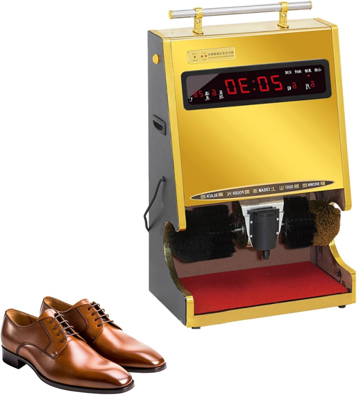Lissontine Schuhreiniger, 100 W, Edelstahl, Grau, Vollautomatische Elektrische Mit Zeitanzeige, Schuhputzmaschine Mit Doppelbürste