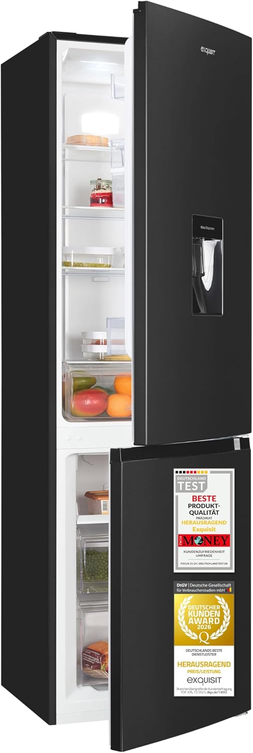 Exquisit Kühl-Gefrierkombination, 251 l, Weiss, No Frost Kühlschrank mit Spender