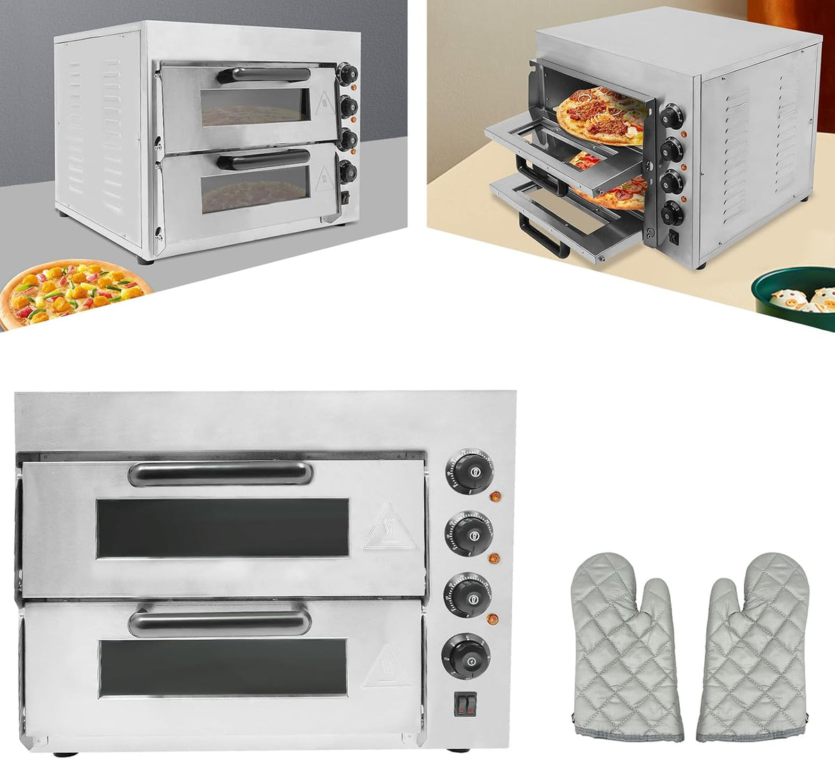 Mermajestic Pizzaofen, 3000 W, 201 Edelstahl, Gummi, Kunststoff, Glas, Cordierit, Silber