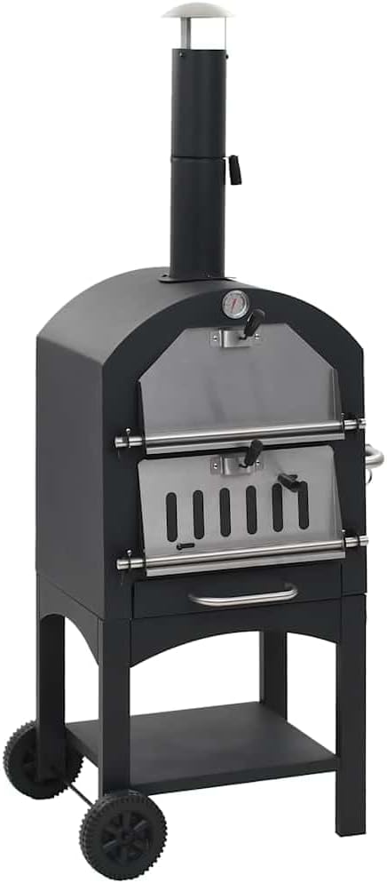 Kaloriko Pizzaofen, pulverbeschichteter Stahl, Schwarz/Silber, Garten-Holzkohle- mit pulverbeschichtetem Stahl