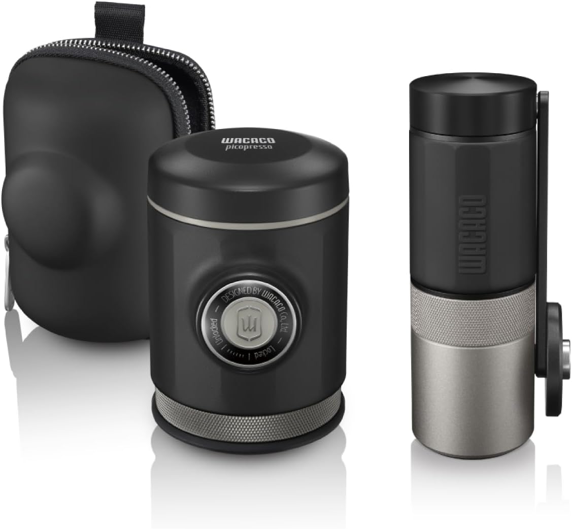 WACACO Kaffeemaschine, Schwarz/Silber, Picopresso & Exagrind-Set, Manuelle Espressokanne und Kaffeemühle für unterwegs