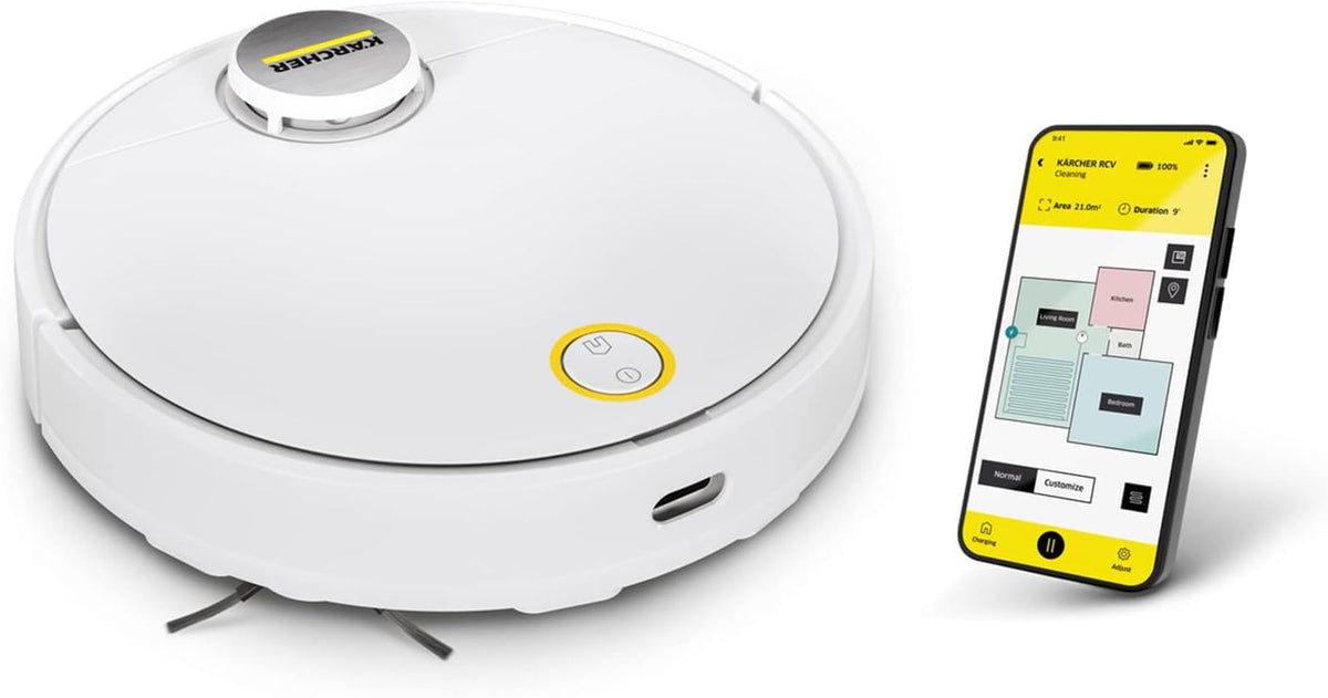 KÄRCHER Saugroboter, Weiss, RCV 3 mit Wischfunktion, smarte App-Steuerung, LiDAR-Laser-Navigation, Kartierung, Raum- und Hinderniserkennung