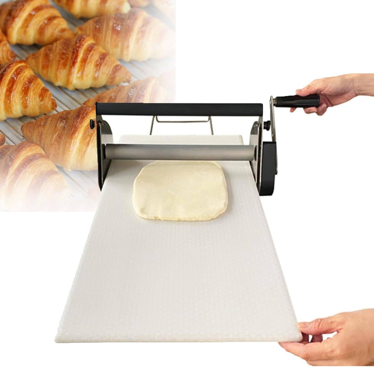 DPDZSW Teigpressen, Schwarz, Teigfaltmaschine, Manuelle Teigwalze, Gebäckausrollmaschine, Pizza- Und Croissant-Teigpresse