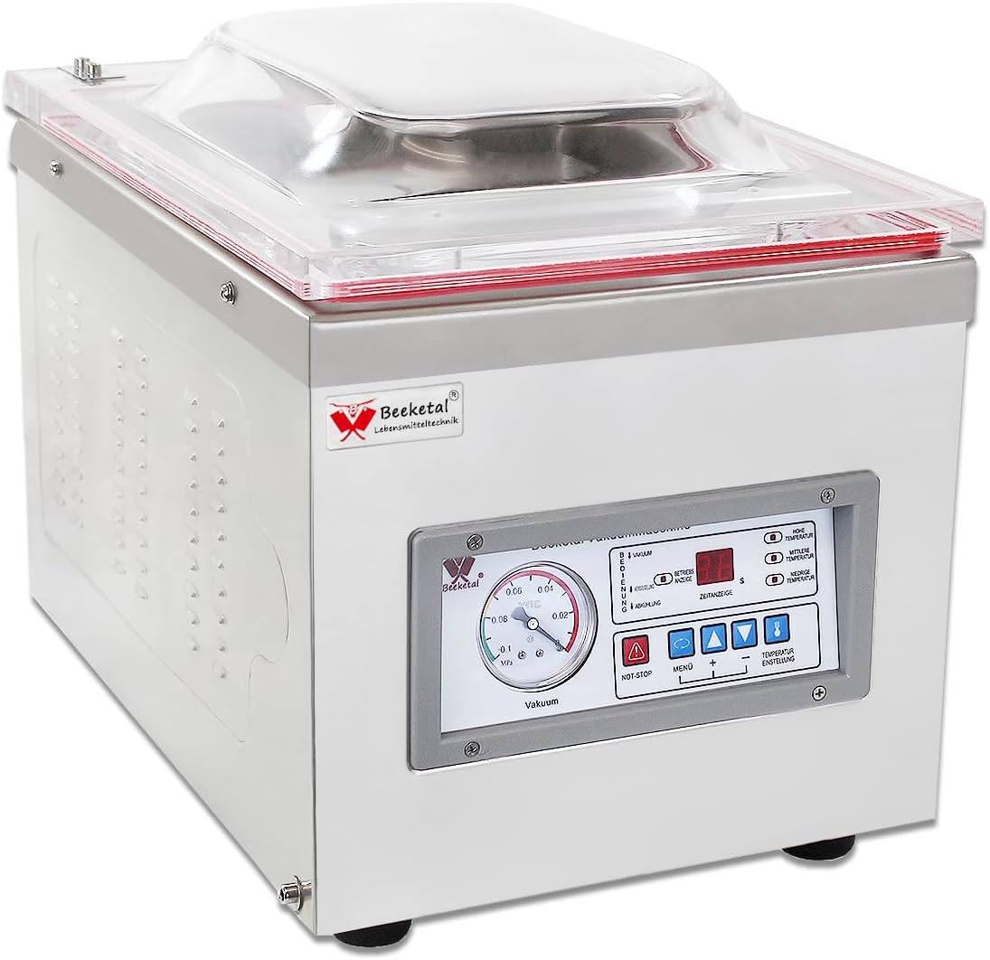 Beeketal Folienschweissgeräte, 20m, Grau, 'DZ-400T' Profi Kammer Vakuumierer mit 2 Impuls, elektronisch gesteuertes Vakuumiergerät mit ³/h
