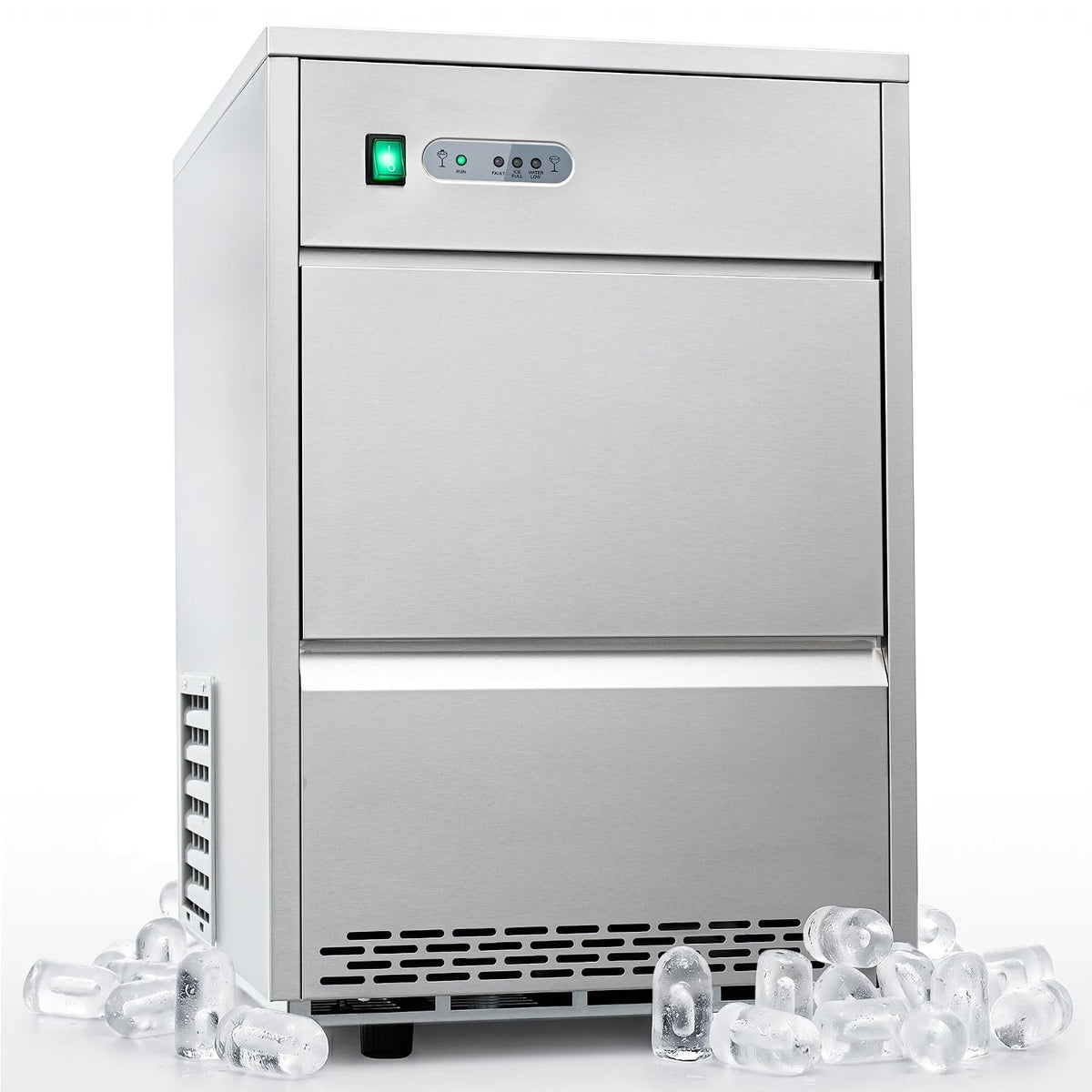 KLAMER Eiswürfelmaschine, 26 kg, Silber, Gastro /24h, vollautomatisch aus Edelstahl