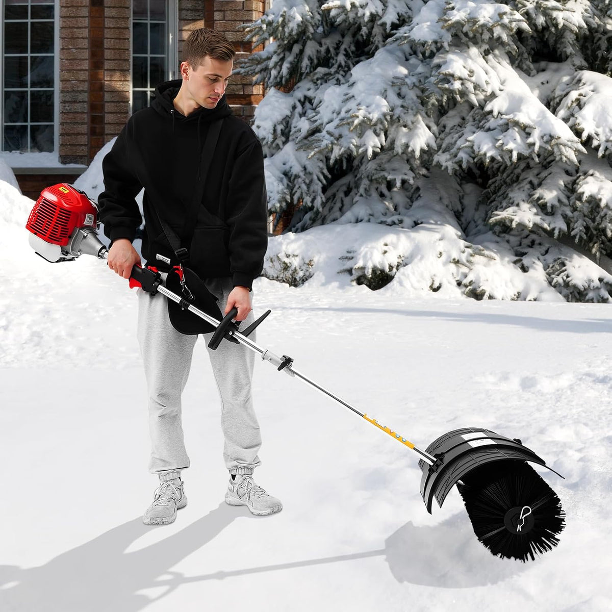 WSIKGHU Schneefräse, 2,3 PS, 1,7 kW, Schwarz, 52ccm Kehrmaschine Benzin Motorbesen Kehrbesen Benzin, 5500, 8500 U/m