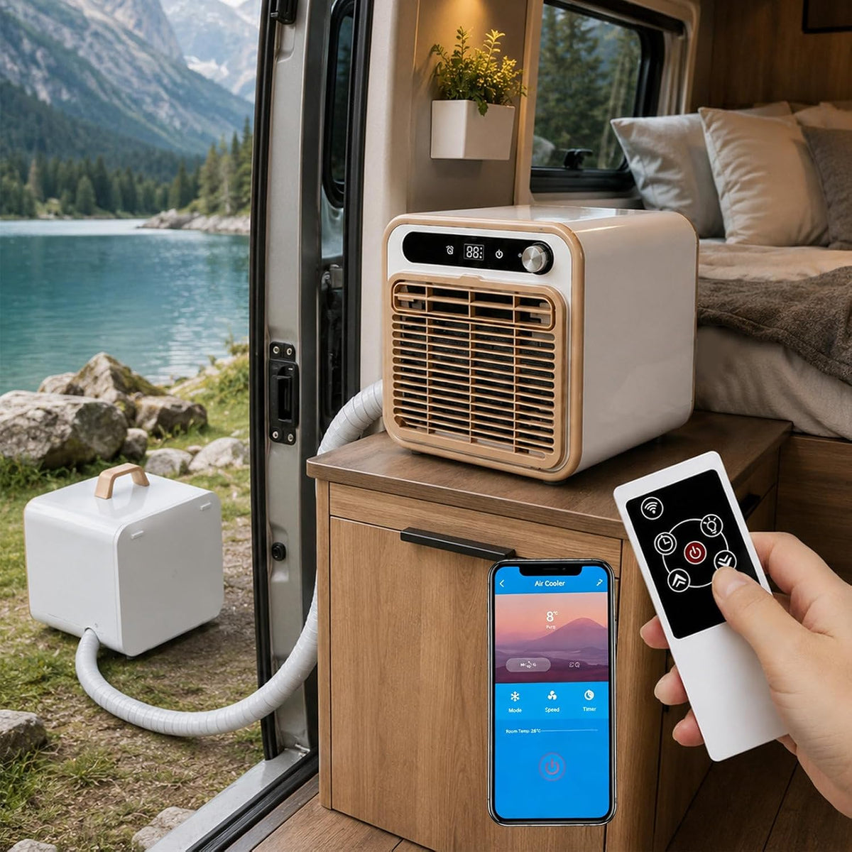 agreilduite Mobiles Klimagerät, <40 Db(A), 1.5m, Weiss, Campervan Klimaanlage, Leichtes Split-Kühlgerät Mit Mehreren Stromoptionen &